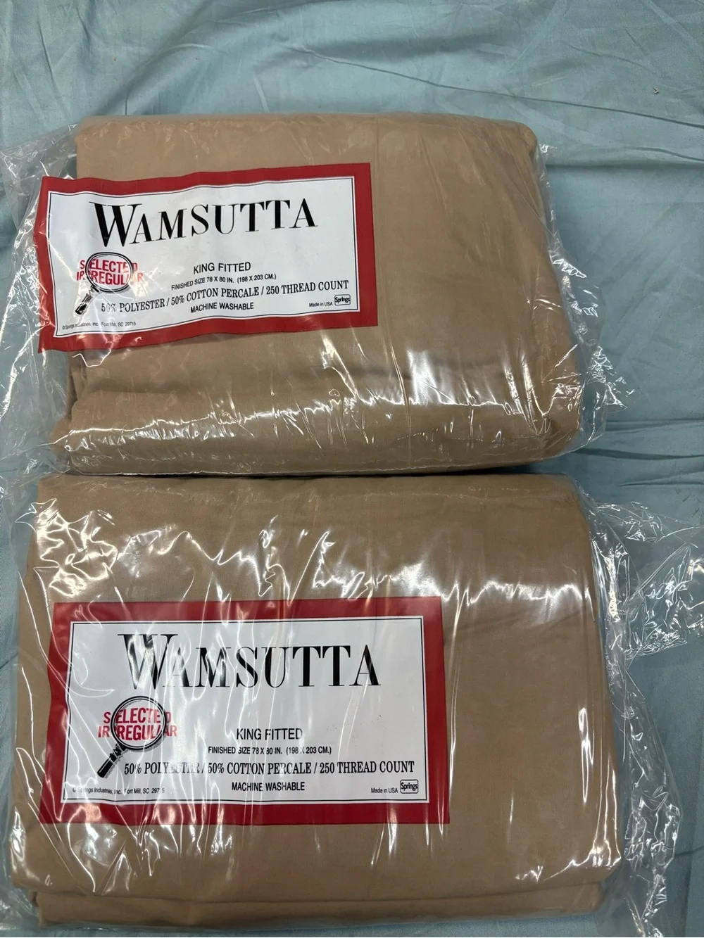 2 Wamsutta King Fitted Sheet Set - Brown Cotton Blend 250 thread count
